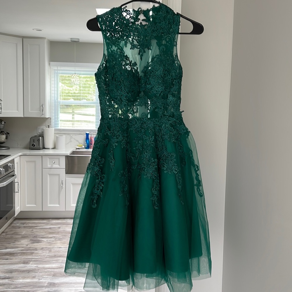 Beautiful Hebeos Formal Sheer Dress with Appliqué. Size 4 Small. NWT!